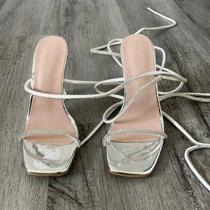 Silver Rhinestone Heeled Sandals